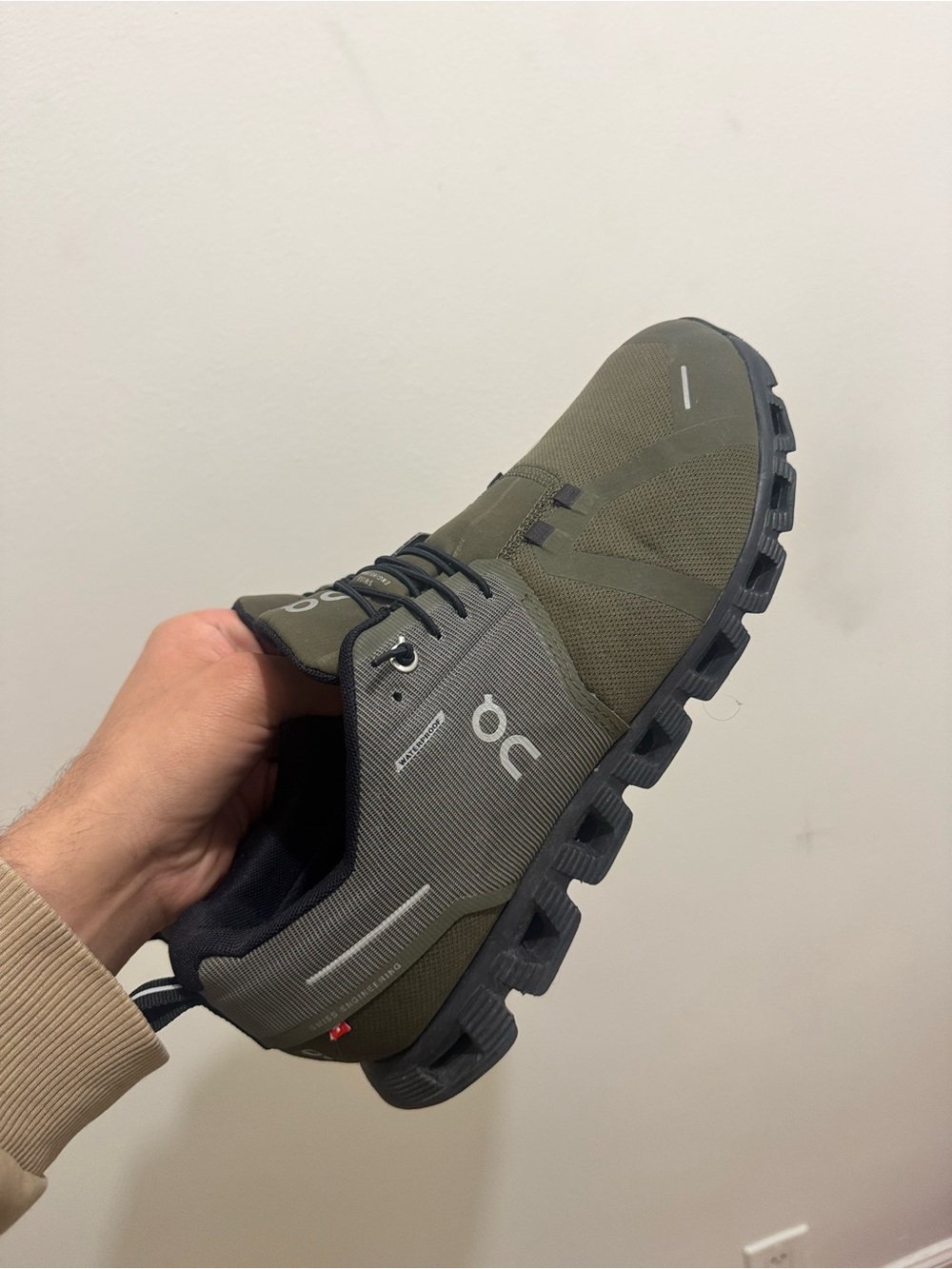 On Men's Cloud 5 waterproof Sneaker in Olive and Black